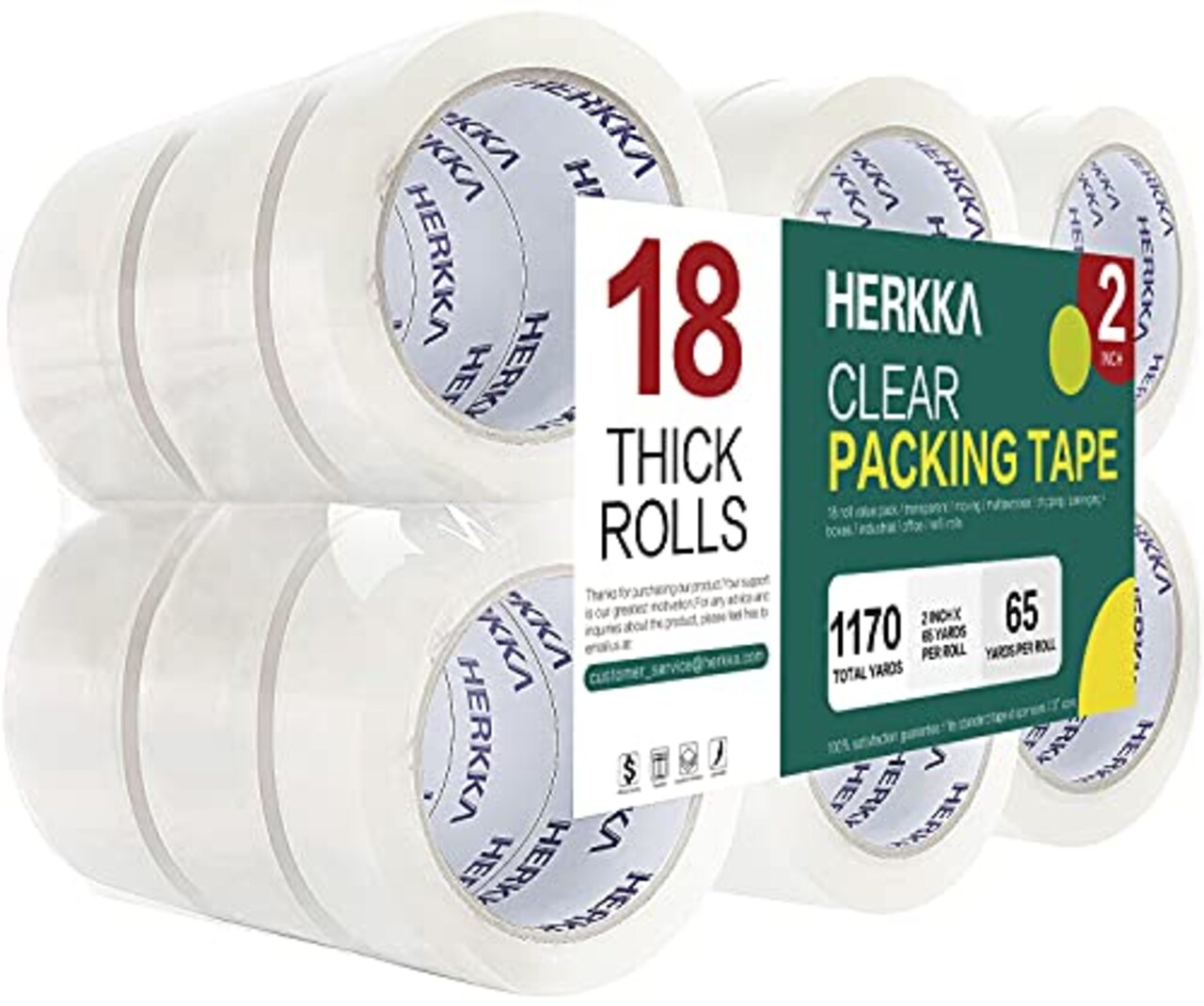 Heavy Duty Clear Packing Tape 18 Rolls for Shipping, Moving, and Packaging Sealing Thicker Clear Tape 2 Inches Wide 65 Yards Per Roll 1170 Total Yards